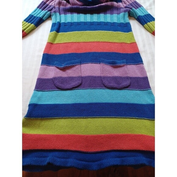 Childrens Place rainbow stripe sweater knit dress 8 hood pockets casual party - Picture 4 of 5